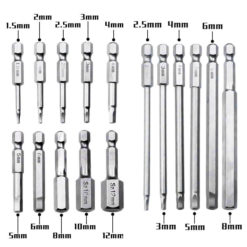 Magnetic hex socket screwdriver bit, electric screw screwdriver nozzle, air screwdriver bit, hex socket screwdriver head, 1/4 handle screwdriver head, 100mm Specification drawing