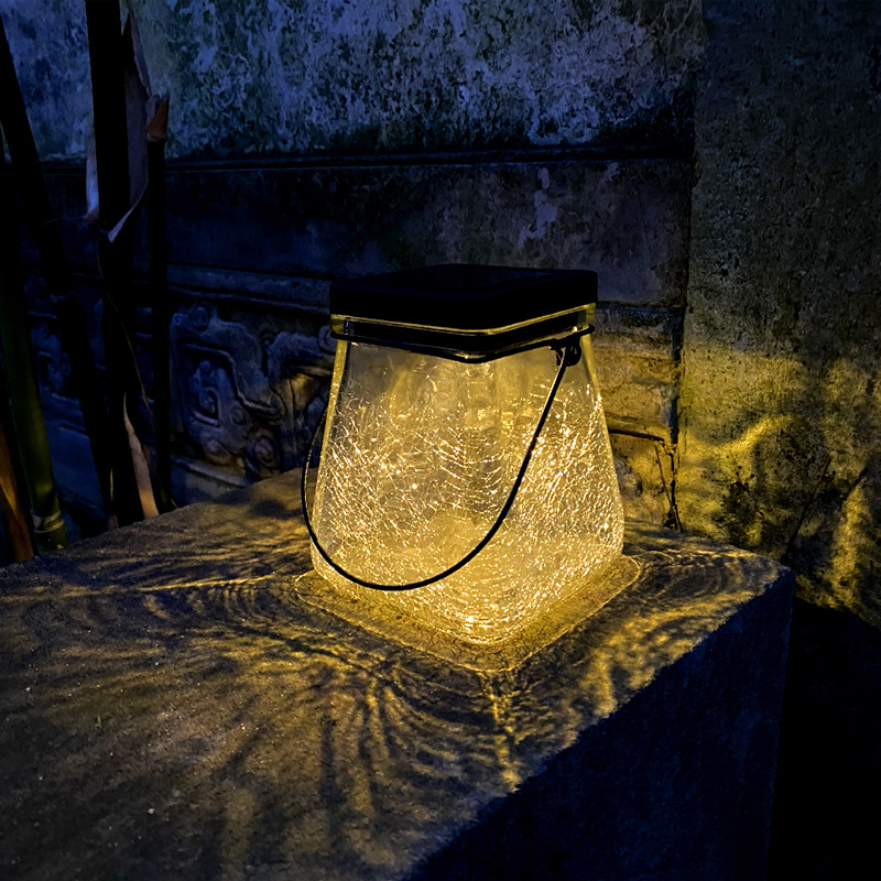 Solar crack hanging lamp, outdoor garden and courtyard lamp, solar square glass table lamp details Picture