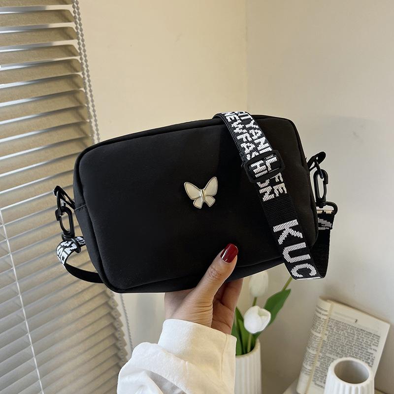 wholesale elegant butterfly simple small bag women's nylon cloth wide shoulder strap underarm bag casual shoulder solid color crossbody bag Specification drawing