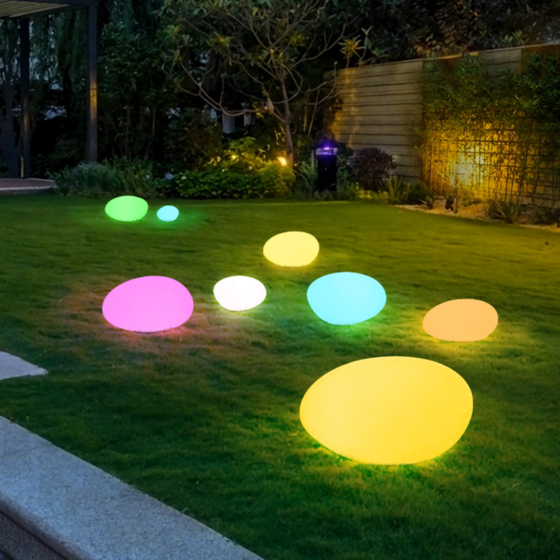 LED oval stone lights, outdoor camping lawn solar seven-color landscape lights, villa garden floor lights, foreign trade details Picture