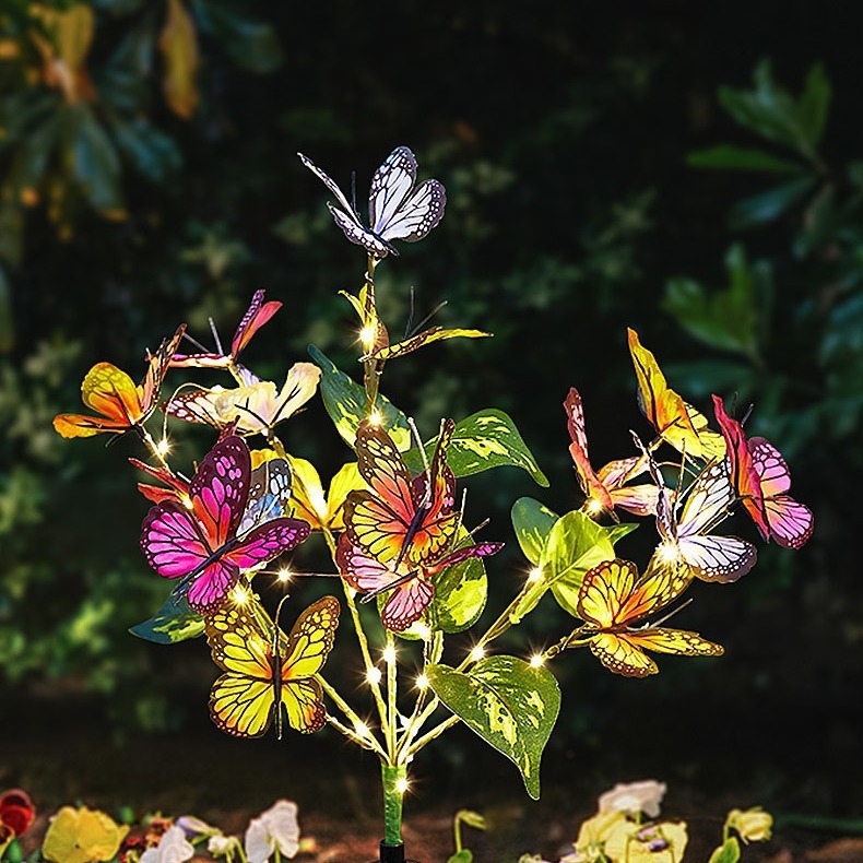 Solar-powered butterfly flower tree ground insert lights, courtyard lawn festive atmosphere decorative lights, outdoor simulated flower branch lights Application Scenario