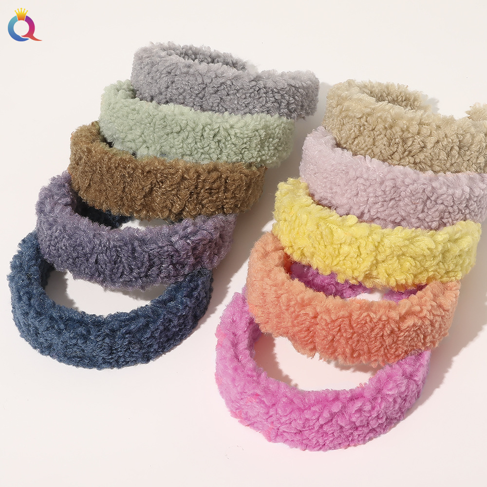 Qiyue Cross-border's new warm candy-colored autumn and winter hair band and hairpin, wide-edge lambskin hair band and hair accessory for women full figure