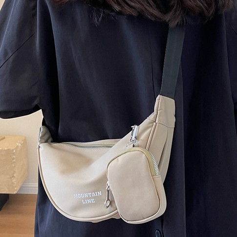 New solid-color soft surface sewing textured bag, fashionable street trend dumpling shape mother-and-child bag, single-shoulder crossbody bag Specification drawing