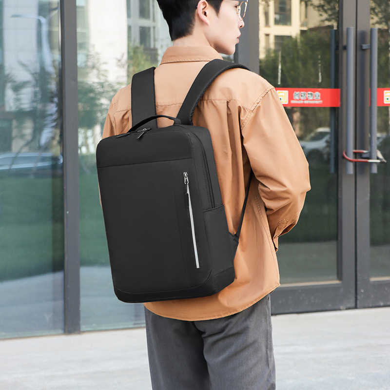 Men's waterproof Oxford fabric simple business computer bag, fashionable USB charging college student schoolbag three-piece set details Picture