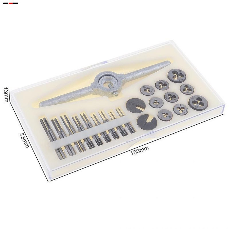 31PC Tap and Die Mini Set, high-speed steel 6542 fine thread tap wrench, winch tap and die full figure