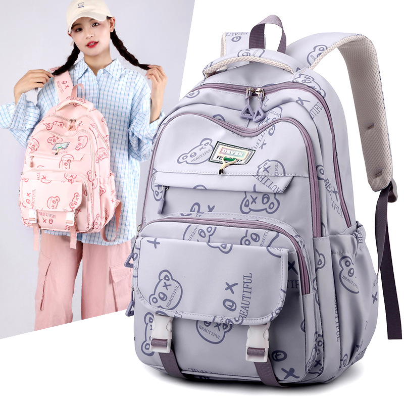 Wholesale of new student schoolbags, cute printed girls, middle school backpacks, large-capacity outdoor casual and load-reducing backpacks Specification drawing