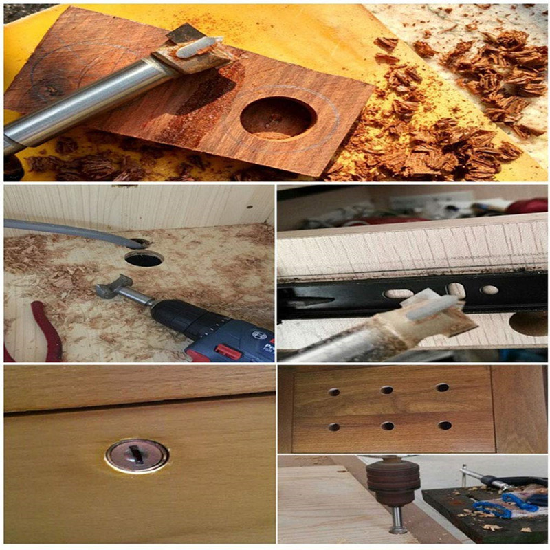 Woodworking alloy drill bit, woodworking hole opener, hole reamer, wood board hole opening and drilling 12-100mm in diameter Application Scenario