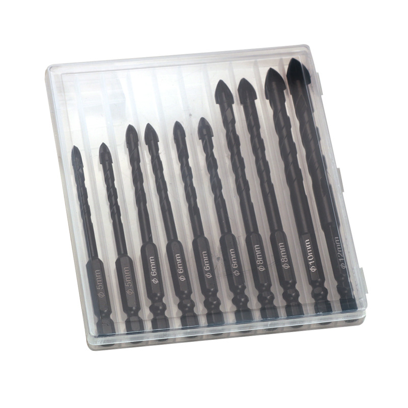 Four-edge King Drill hexagonal cross ceramic drill bit, glass concrete drilling alloy drill bit, and various models are complete Specification drawing