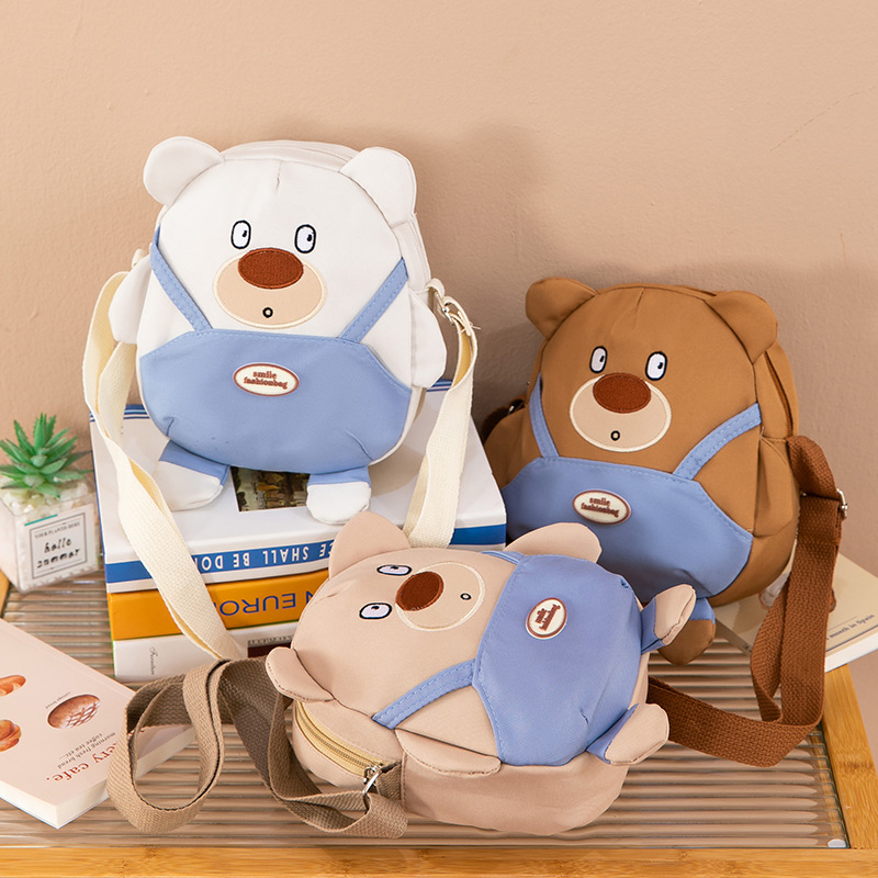 Cute little bear crossbody bag, soft and versatile cartoon student small bag, fabric bag, casual outing, single-shoulder bag for women cross-border travel full figure