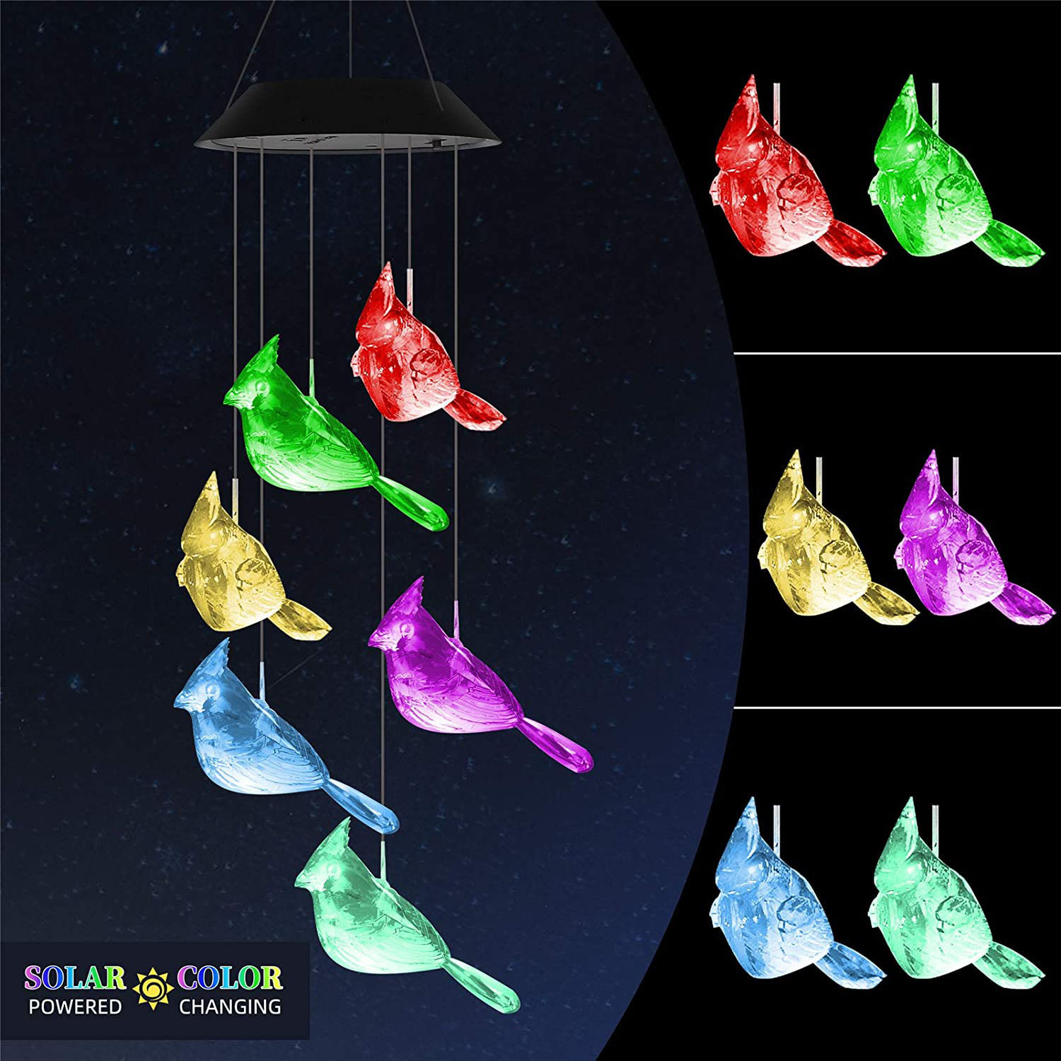 Outdoor solar wind chime lights, garden lights, garden decorative lights, butterfly and hummingbird outdoor landscape lights Specification drawing