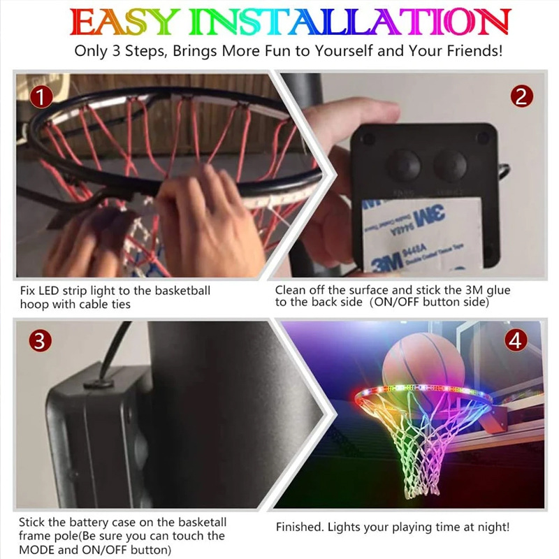 LED basketball hoop light strip, induction basketball basket light, solar color-changing basketball hoop light strip, lighthoop multi-functional Specification drawing