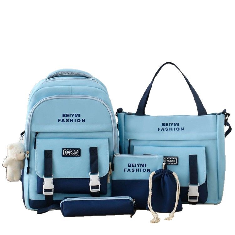Wholesale of five-piece backpacks for high school and college students with a high level of appearance and simple color contrast in 2025 Item Picture