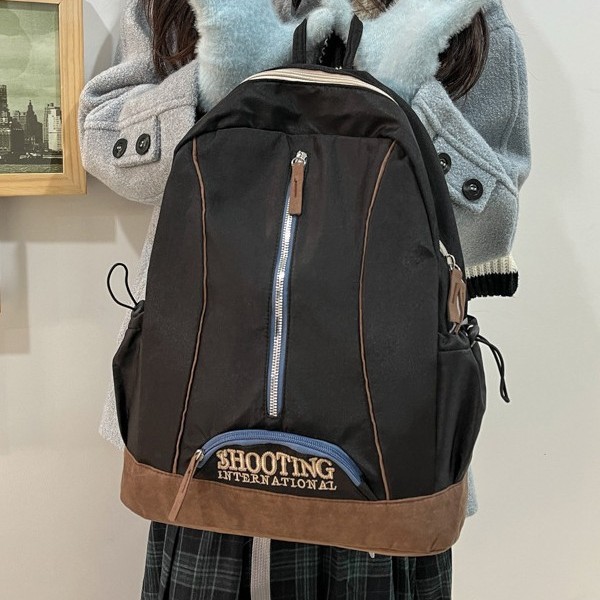 American retro embroidered backpack for women, new large-capacity Korean style ins color-blocking fashionable backpack, college student bag Application Scenario