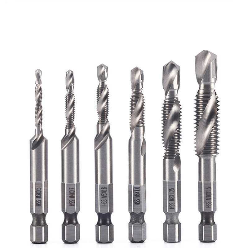 6pc high-speed steel composite tap, hexagonal handle, drill and tap integrated tap, titanium plating machine, hole opening and tapping, cross-border tapping Application Scenario