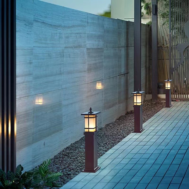 Solar lawn light recommendation: New Chinese-style grid connection, outdoor courtyard villa waterproof garden landscape fence column Specification drawing