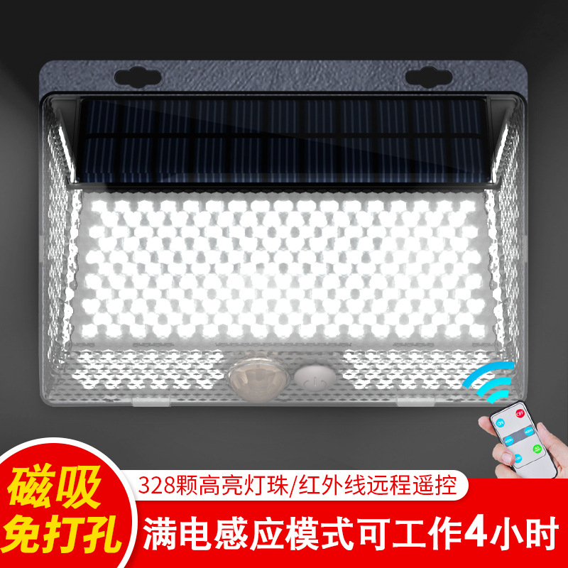 Solar-powered courtyard outdoor LED wall lamp, household outdoor waterproof magnetic suction remote control four-sided light-emitting sensor wall lamp details Picture