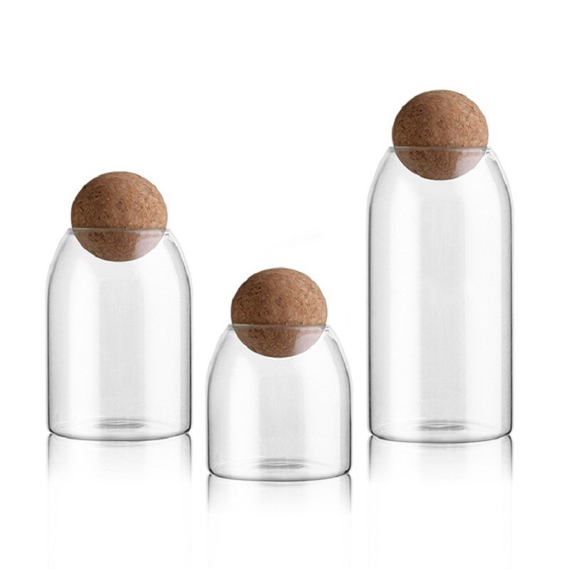High borosilicate transparent glass sealed jar, storage jar for grains and cereals, creative spherical cork tea jar Item Picture