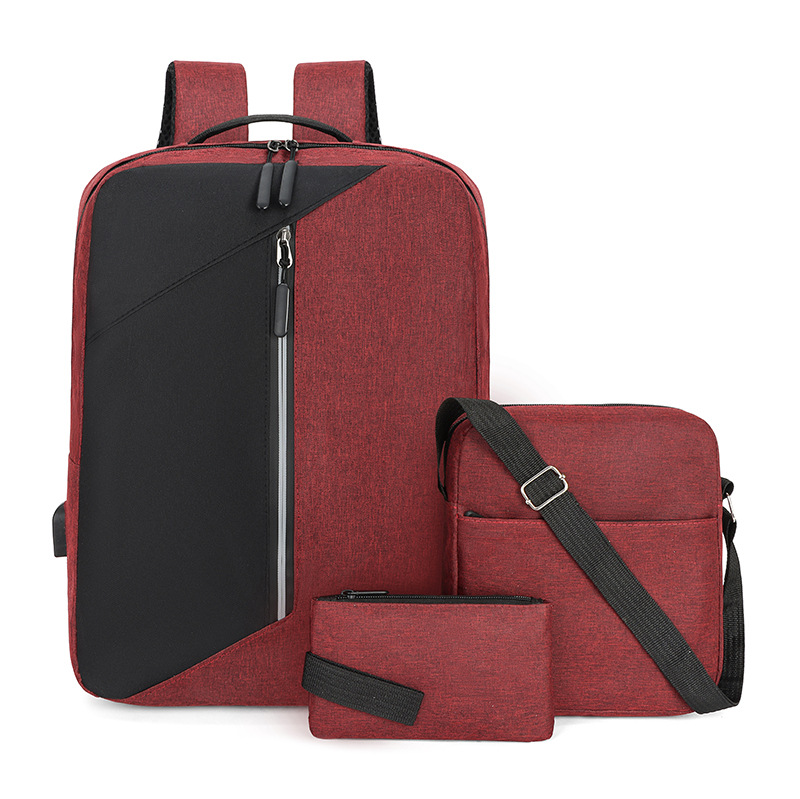 Fashionable and simple men's business backpack three-piece set, large-capacity outdoor casual backpack with contrasting colors, college student schoolbag details Picture