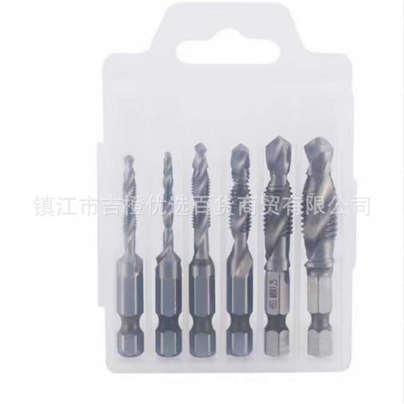 Metric short-handled box-packed titanium-coated composite taps 6-piece set, gold 3-in-1 high-speed steel tap drill bit set undefined