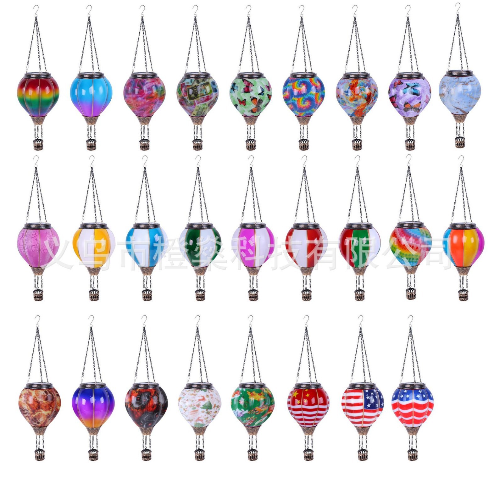 Solar hot air balloon lamp, outdoor iron chandelier, courtyard Independence Day solar lantern, cross-border garden decoration full figure