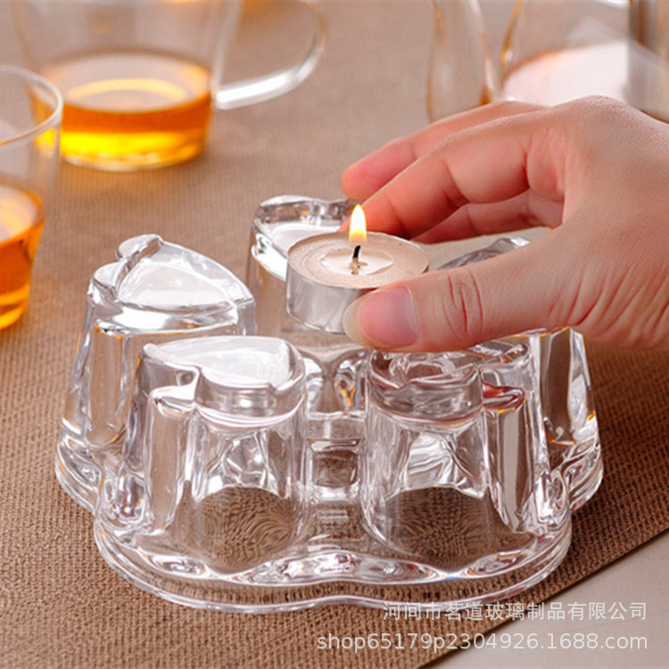 Household crystal heart-shaped base blown warm tea set, high borosilicate glass tea set with perforated heating base full figure