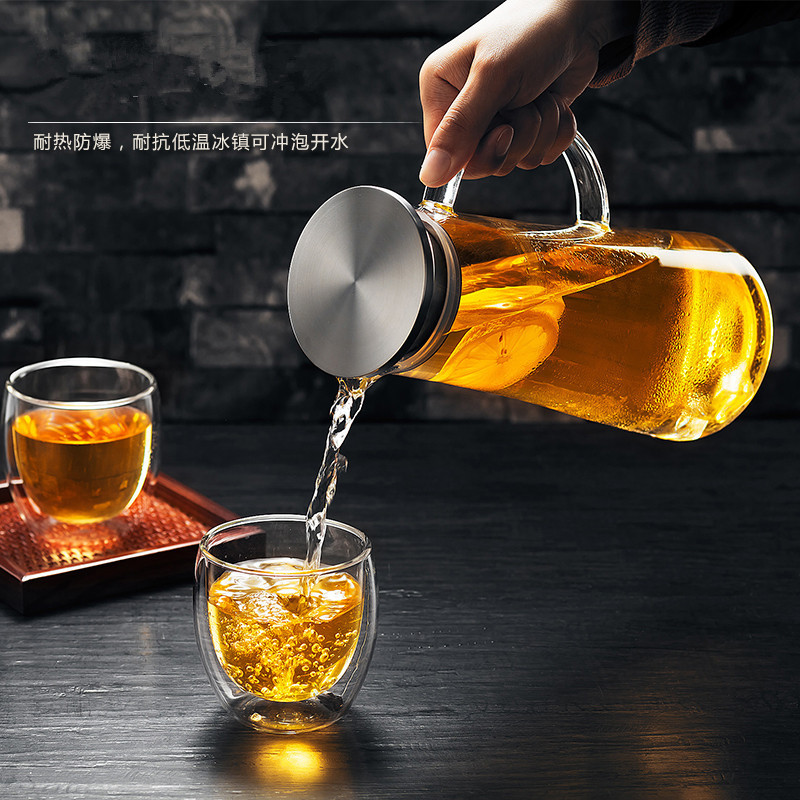 Cold water kettle, high borosilicate glass tea set, large-capacity cold water bottle, stainless steel filter, transparent household juice juicer details Picture