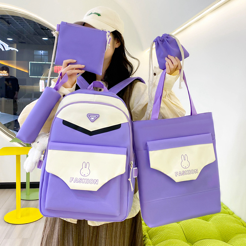 Versatile campus backpack, lightweight and large-capacity, five-piece set for primary and junior high school students, high appearance level backpack for girls details Picture