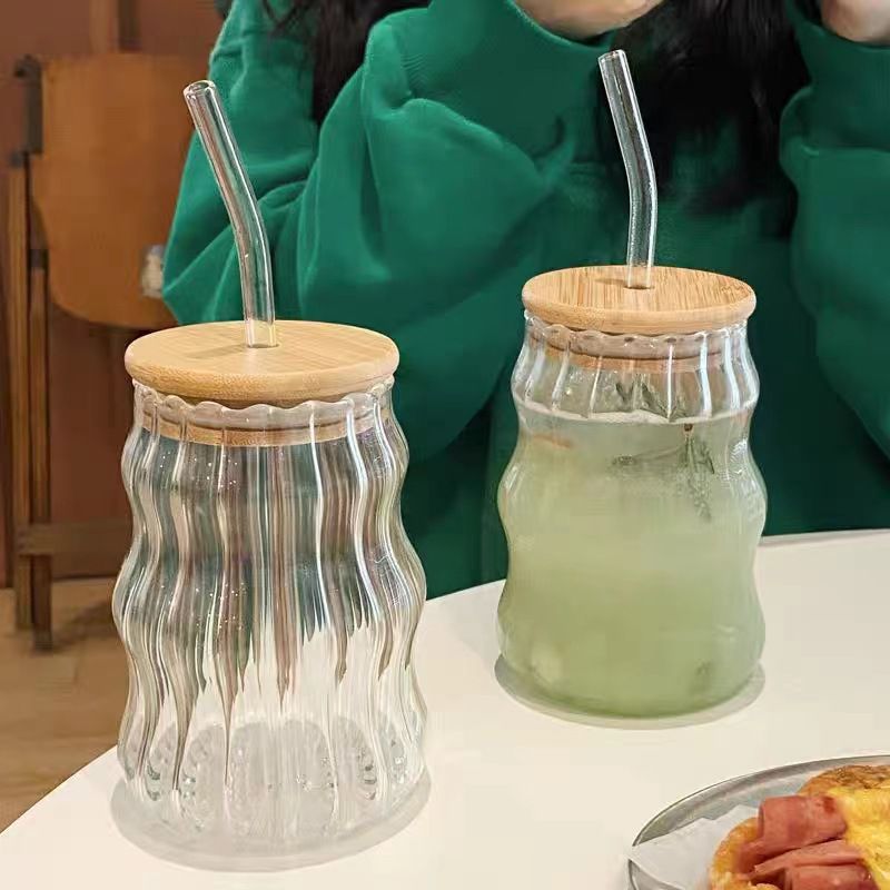 Household high borosilicate glass transparent glass single-layer caterpillar cup Office lemon juice milk threaded water cup full figure