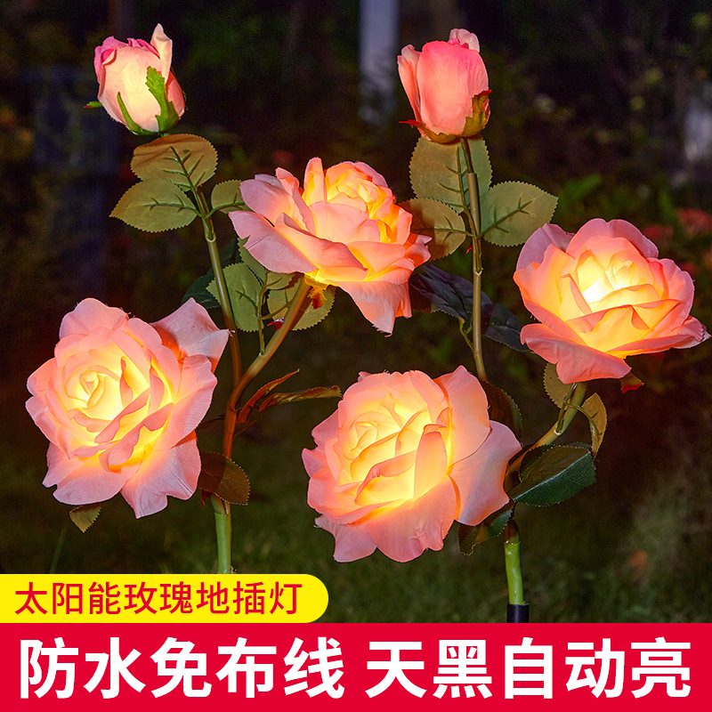 Cross-border LED solar simulation roselle rose lamp, outdoor waterproof garden lawn lamp, floor insert lamp, decorative lamp full figure