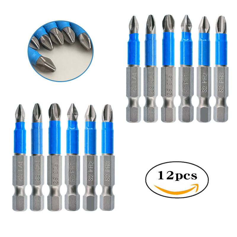 Hexagonal handle anti-slip screwdriver bit 12pc blue leather ring 50mm electric screwdriver combination set strong magnetic cross screwdriver bit full figure