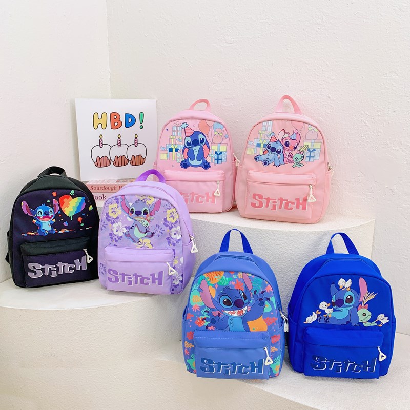 Fashionable and casual small schoolbag for men and women, cute cartoon pattern Stitch rabbit ear double-shoulder backpack for primary school students full figure