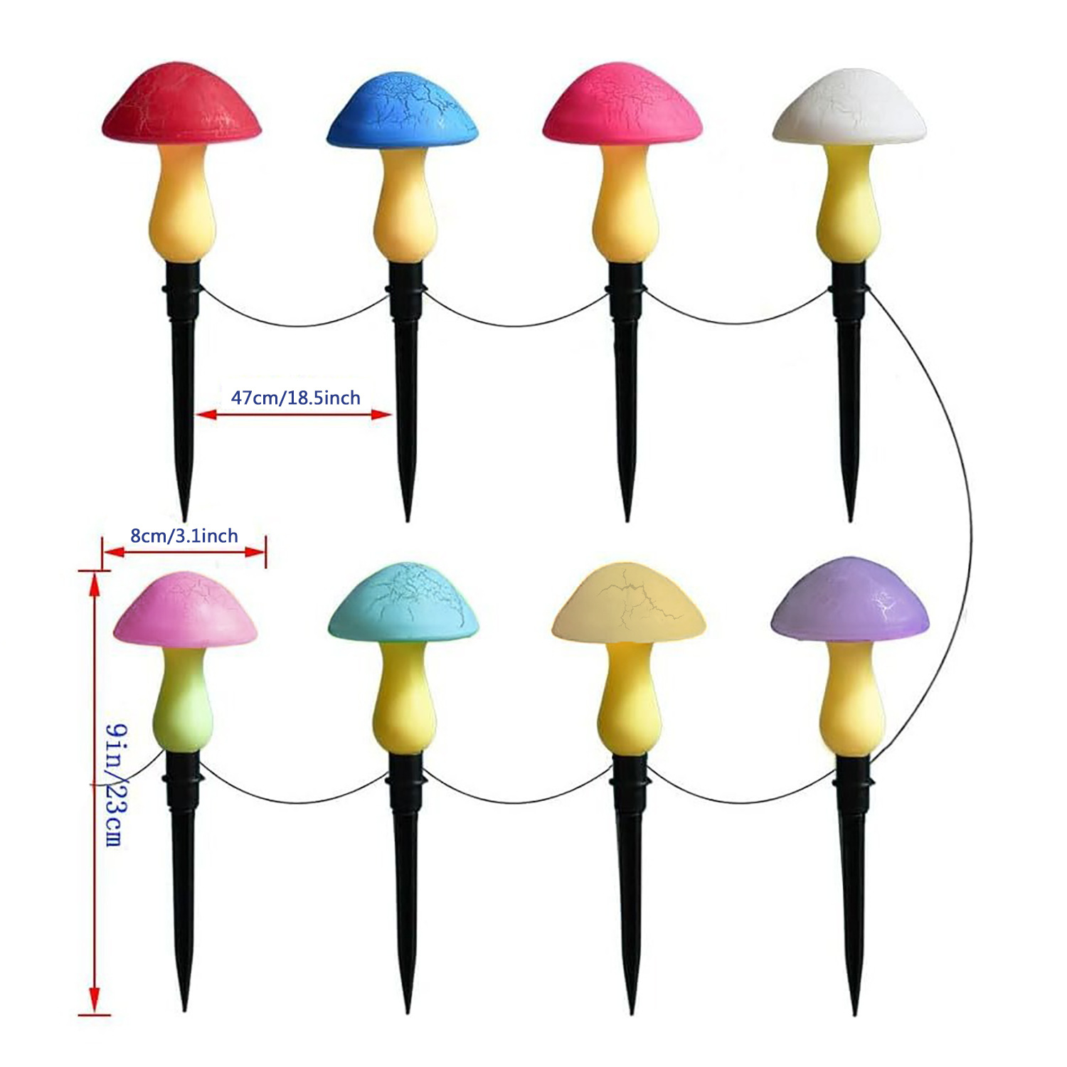 New solar-powered outdoor colored mushroom garden lamp, waterproof and sun-proof garden decorative lamp, cracked mushroom lawn lamp Item Picture