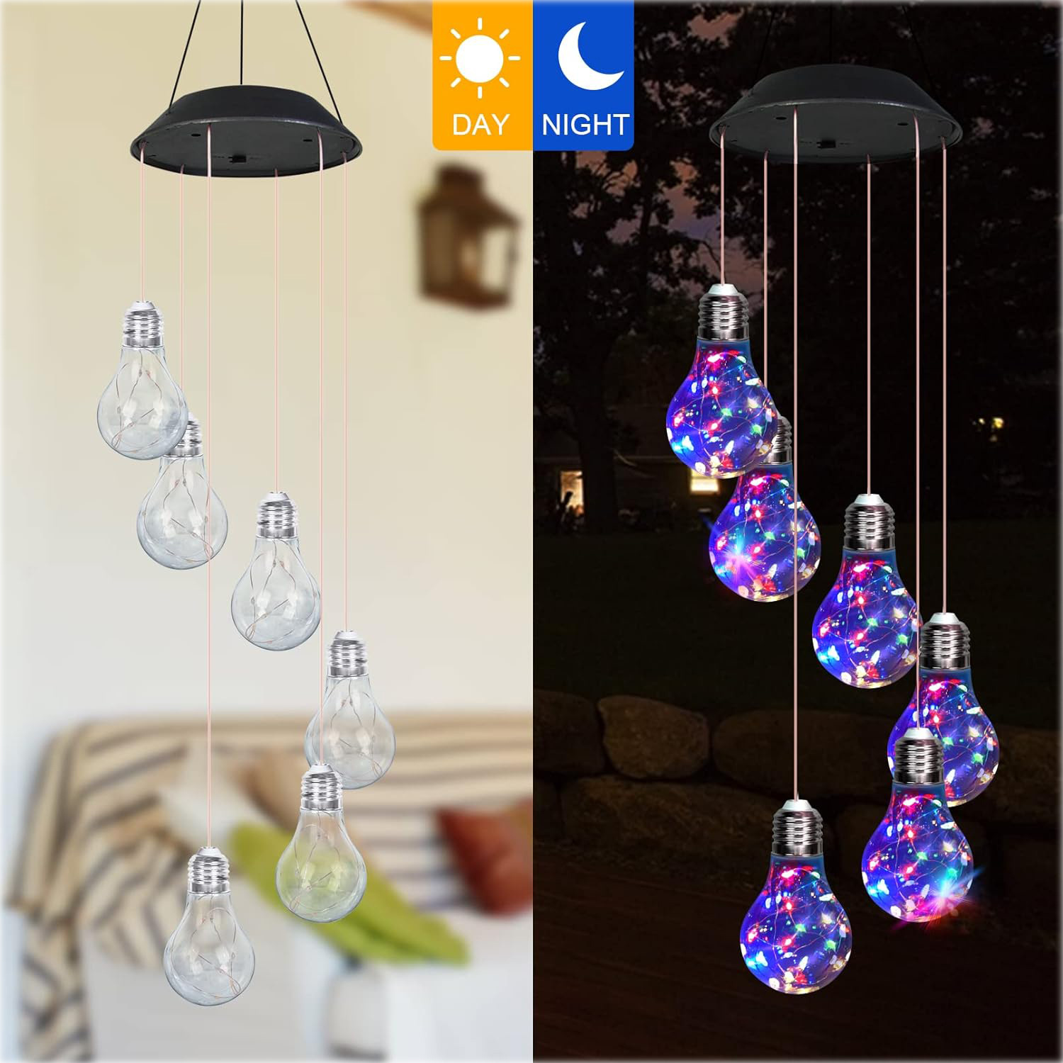 In-stock solar chandeliers, solar wind chime lights, outdoor gourd lights, courtyard led colorful landscape bulbs, wind chimes full figure