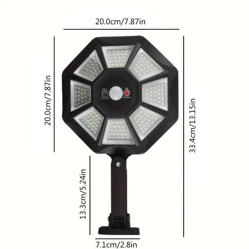 Cross-border 168LED octagonal light strip remote control, large-angle adjustable human body sensing solar charging lamp Specification drawing
