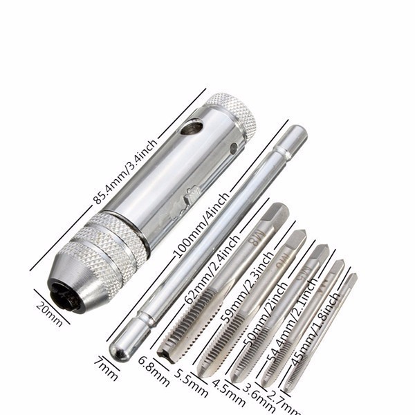T-type ratchet tap hinge, tap wrench hinge with 5PC tap set M3-8/M5-12 full figure