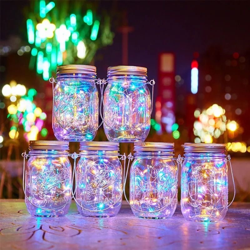 Solar Mason bottle lamp, outdoor glass lamp, LED firefly creative wish lamp, starry sky Christmas hanging lamp full figure
