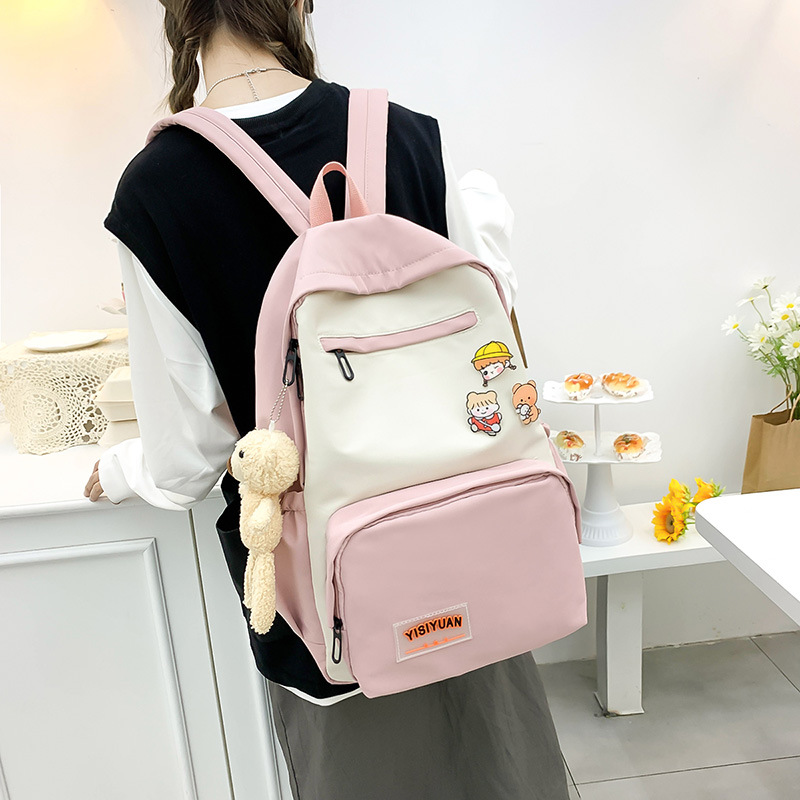 New college student schoolbag for girls, Korean style, fashionable and simple, color-blocked girls' campus backpack, large-capacity canvas backpack Specification drawing