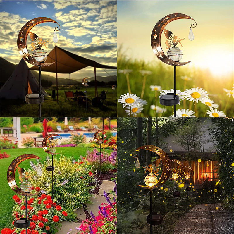 2025 Cross-border Solar Moon Fairy Lamp Outdoor Garden Decoration Ironwork Ground Socket Lamp Flower Fairy Angel Lamp Specification drawing