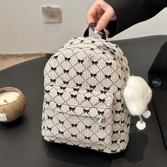 Sweet mini hand-held backpack for women 2025 New style, trendy and versatile fabric, fresh bow print small backpack details Picture