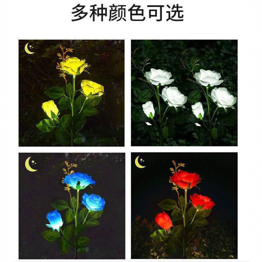 Five cross-border best-selling solar-powered rose LED lights for outdoor lawn ground inserts and garden simulation flower decorative landscape lights full figure