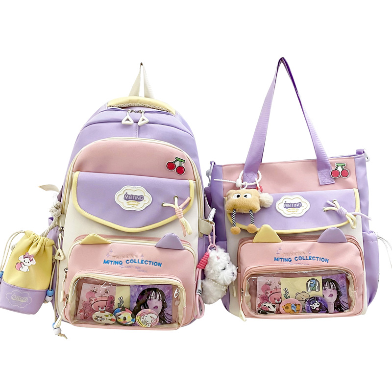 Wholesale new three-piece set backpacks for primary and secondary school students, high-capacity schoolbags with high appearance standards, simple and casual travel backpacks full figure