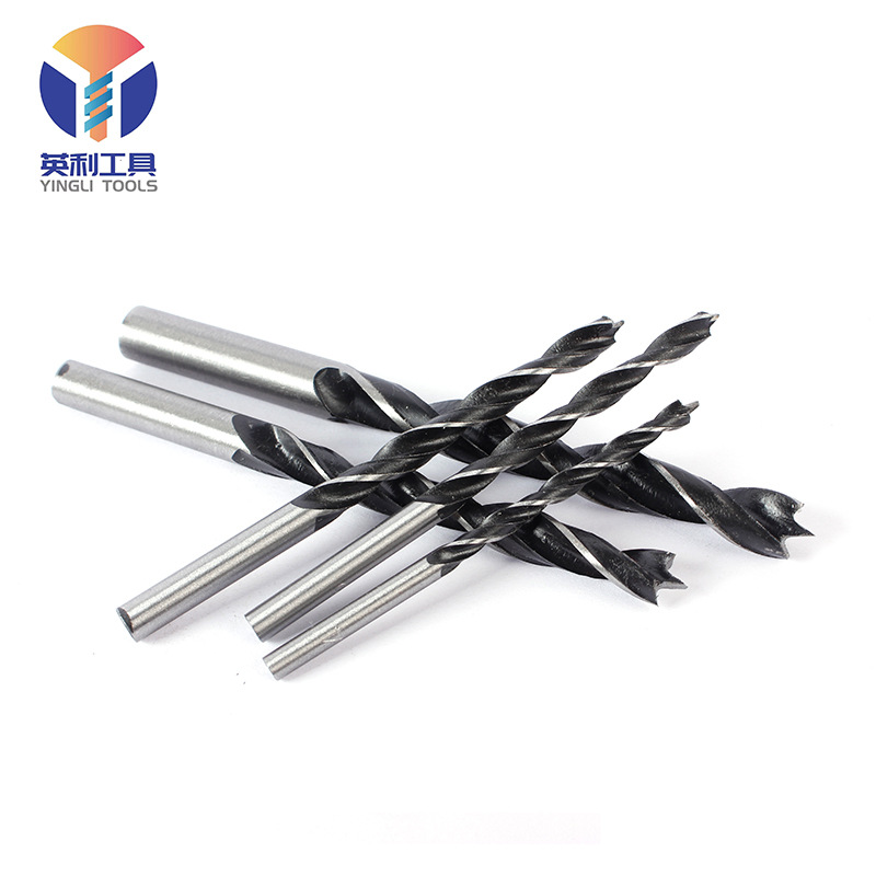 Three-pointed woodworking drill, wood board drilling and hole opening machine, woodworking tools, high-carbon steel home decoration hand electric drill, twist drill bit details Picture