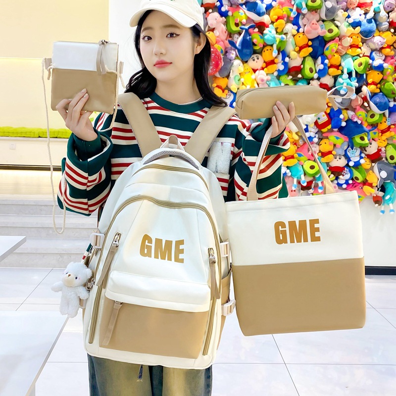 The new trendy backpack is fashionable and has a high level of appearance. It is a color-matched junior high school student schoolbag and a large-capacity casual high school backpack for girls Specification drawing