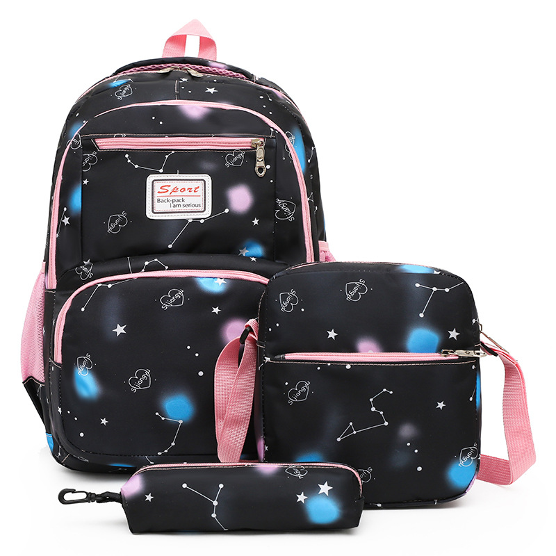 Wholesale of cross-border casual three-piece backpacks, new fashionable smudged backpacks, middle school schoolbags and sports casual bags Specification drawing