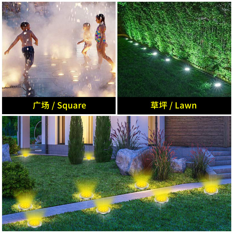 Cross-border best-selling solar ground lights 4/5/8/12LED outdoor stainless steel garden lights, landscape lights, ground lights Application Scenario