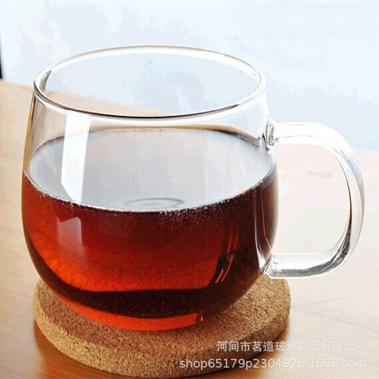 Household high borosilicate glass green tea cups, office water cups with transparent handles, single-layer glass coffee cups, flower tea cups details Picture