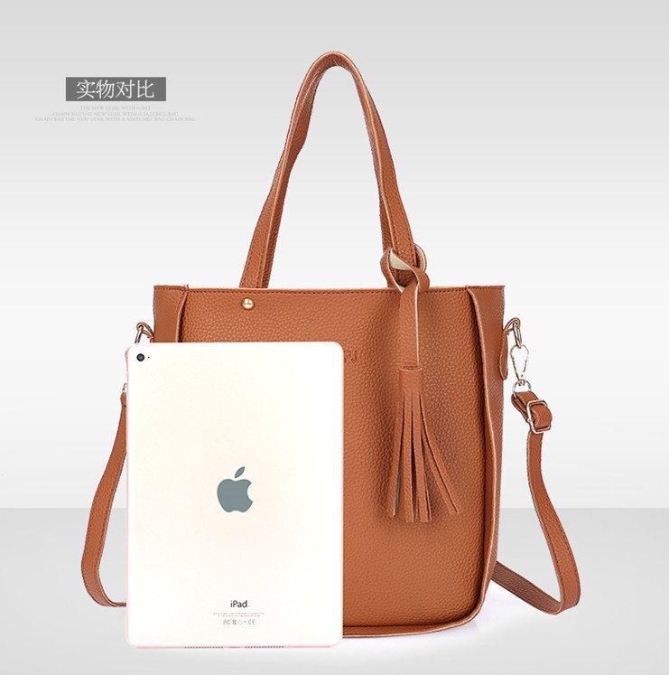 2023 Chaozi Mu Bag Four-piece Set, New Korean-style bucket tassel single-shoulder bag, handbag, women's bag, large bag, crossbody bag Item Picture