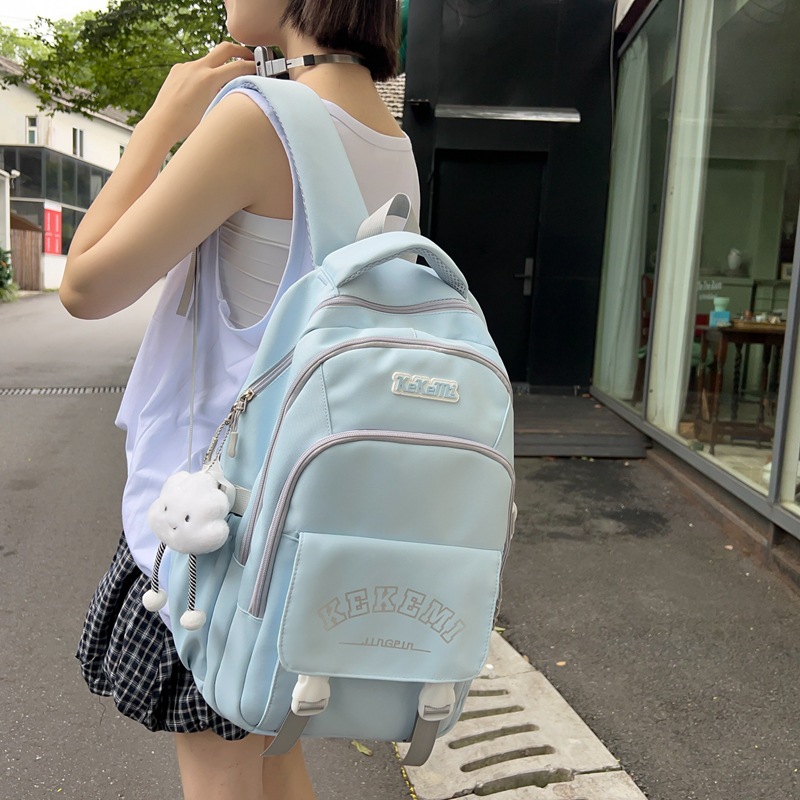 Japanese-style workwear solid-color backpacks, casual computer backpacks, large-capacity letter-printed schoolbags for girls in junior and senior high schools Specification drawing