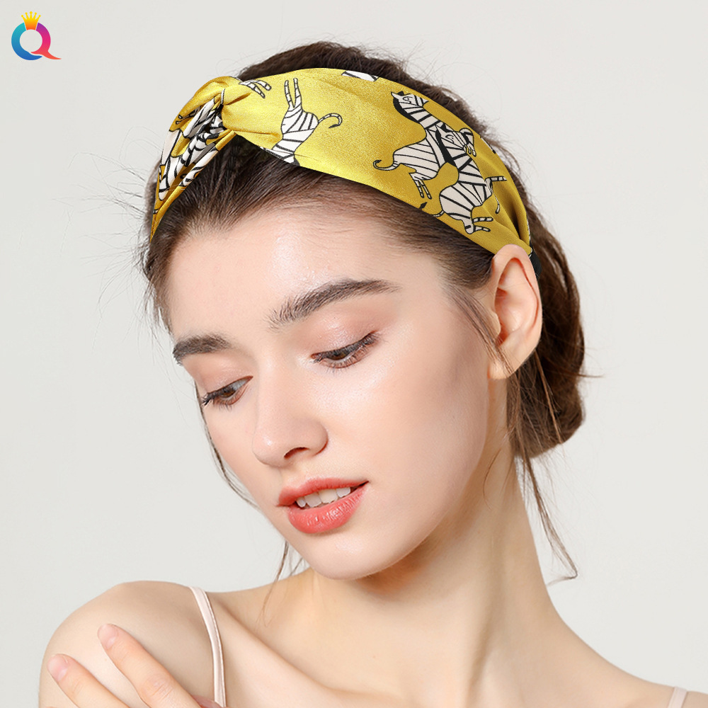 Qiyue Korean version new floral hair band wide edge cross fairy face washing hair accessory, women's headband hair clip Specification drawing