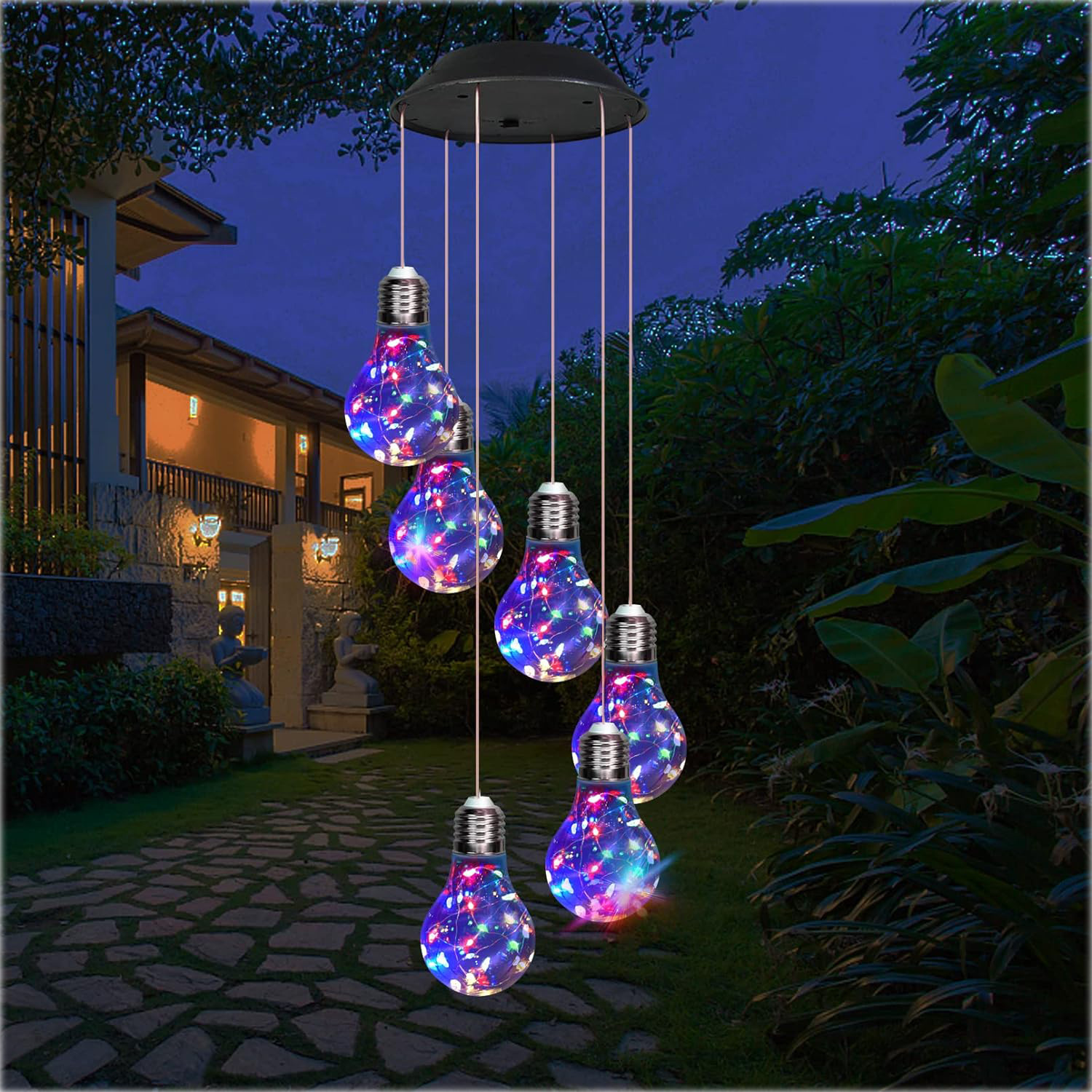 In-stock solar chandeliers, solar wind chime lights, outdoor gourd lights, courtyard led colorful landscape bulbs, wind chimes details Picture